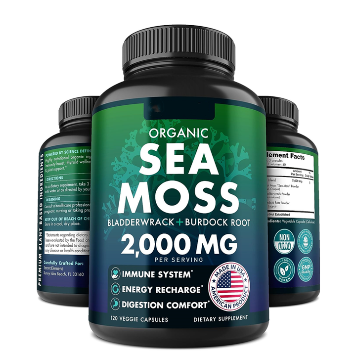Sea Moss Capsules with Bladderwrack + Burdock root